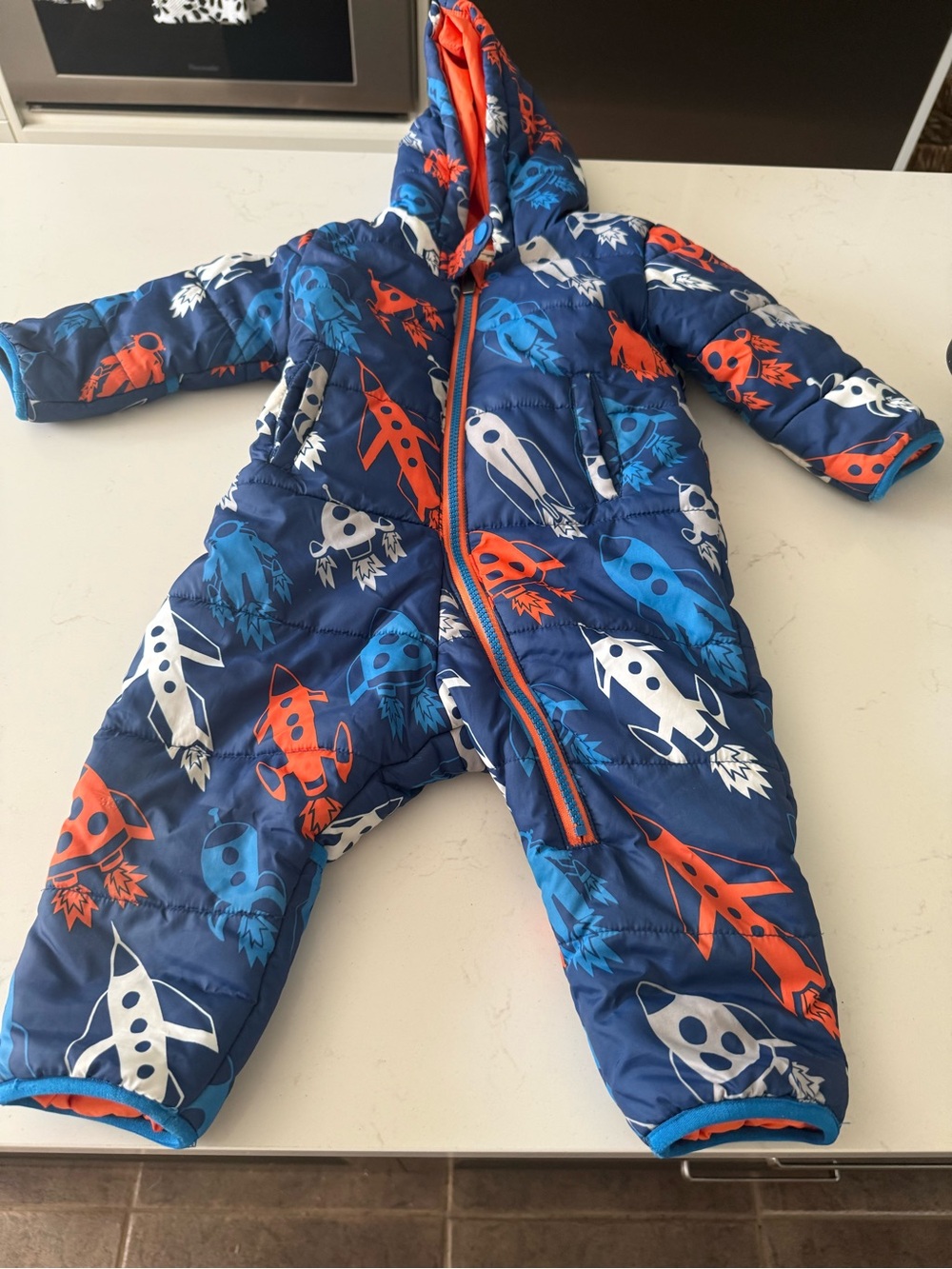 Hayley Kids Blue Rocket Print One-Piece Snowsuit